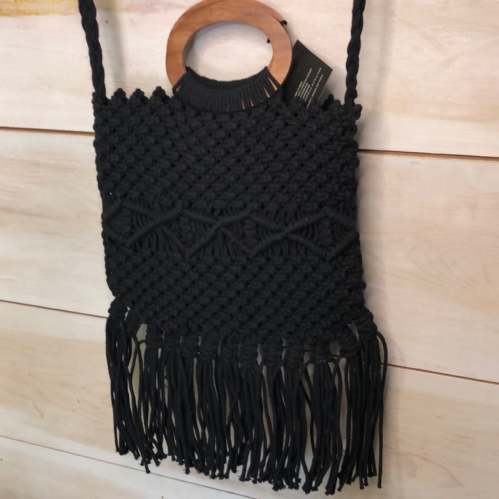Anthropologie NWT Danielle Nicole black macrame bag